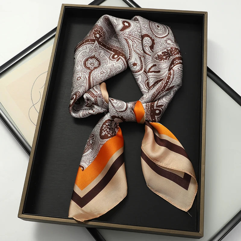 Luxury Brand 2023 Silk Square Scarf Women Cat Neck Hair Tie Band Beach Hijab Kerchief Head Headbands Bandana Female Foulard 70Cm