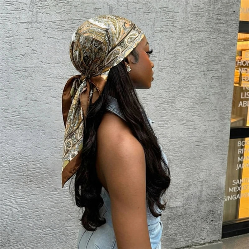 Women Spring Summer Square Scarf 90*90Cm Satin Silk Scarves Headscarf Female Foulard Beach Bandana Ladies Neckerchief Hair Band