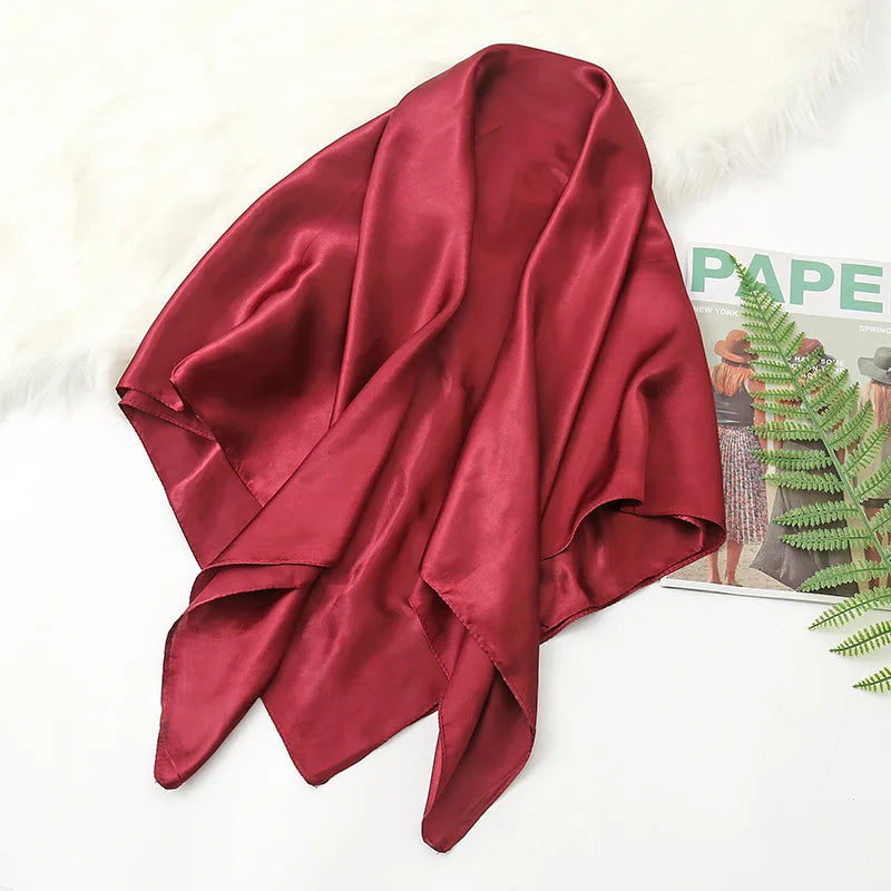 90Cm Solid Colors Neckerchief Hijab Scarf for Women Silk Satin Headband Hair Scarves Female Square Shawls Ladies Head Bandana