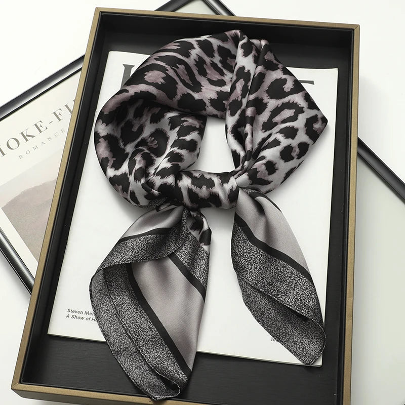 Luxury Brand 2023 Silk Square Scarf Women Cat Neck Hair Tie Band Beach Hijab Kerchief Head Headbands Bandana Female Foulard 70Cm