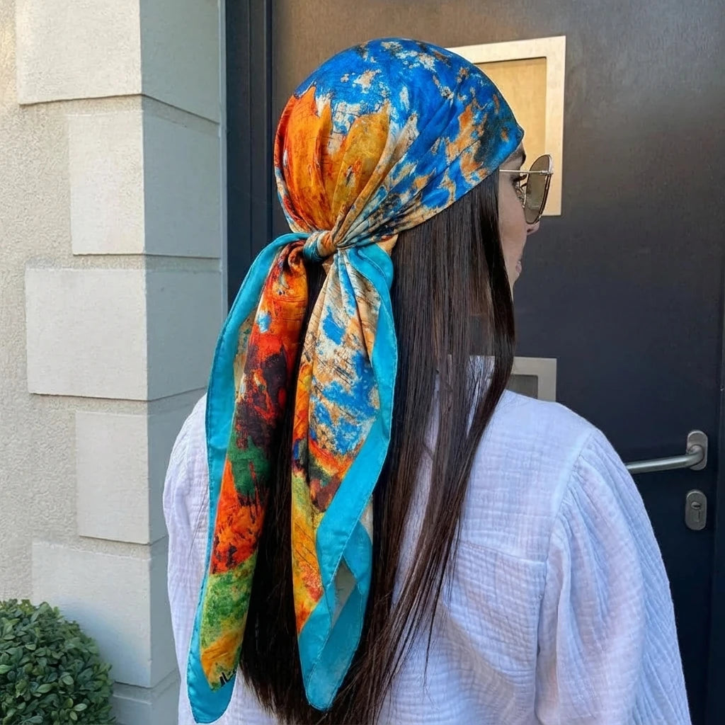 Women Spring Summer Square Scarf 90*90Cm Satin Silk Scarves Headscarf Female Foulard Beach Bandana Ladies Neckerchief Hair Band