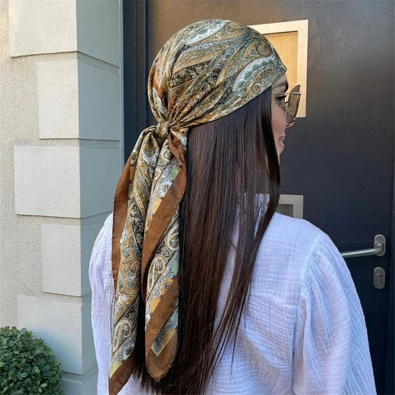 Women Spring Summer Square Scarf 90*90Cm Satin Silk Scarves Headscarf Female Foulard Beach Bandana Ladies Neckerchief Hair Band