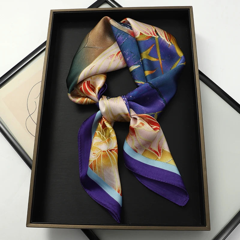 Luxury Brand 2023 Silk Square Scarf Women Cat Neck Hair Tie Band Beach Hijab Kerchief Head Headbands Bandana Female Foulard 70Cm