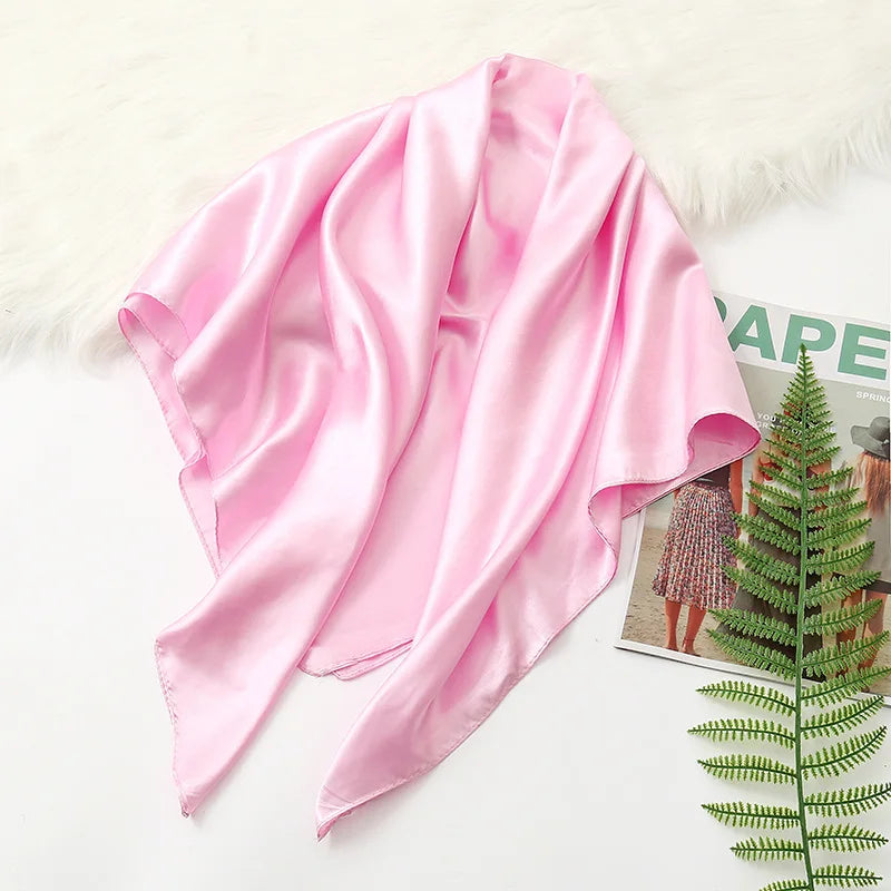 90Cm Solid Colors Neckerchief Hijab Scarf for Women Silk Satin Headband Hair Scarves Female Square Shawls Ladies Head Bandana