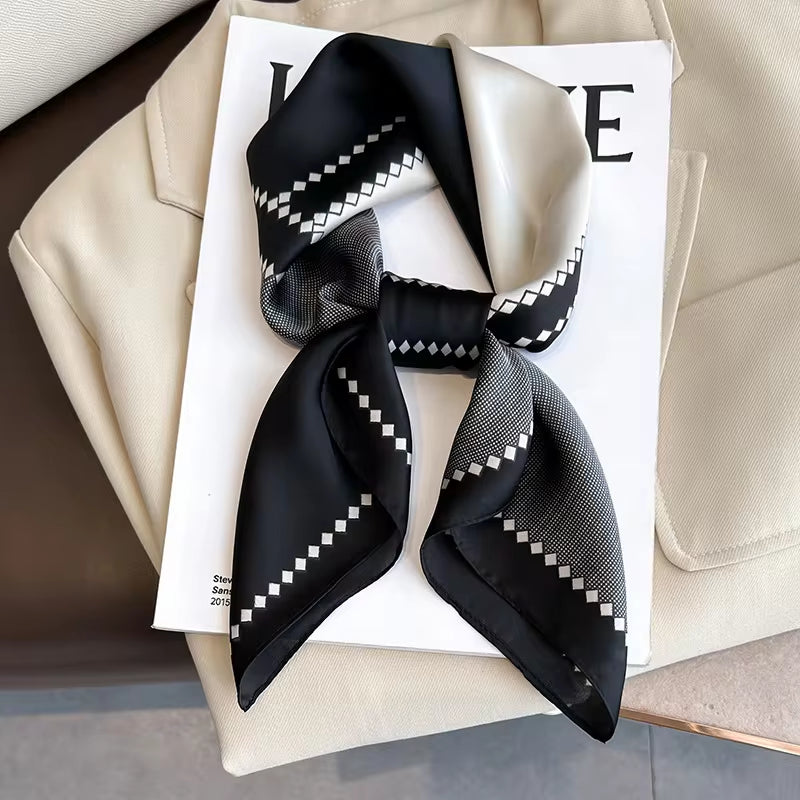 Luxury Brand 2023 Silk Square Scarf Women Cat Neck Hair Tie Band Beach Hijab Kerchief Head Headbands Bandana Female Foulard 70Cm