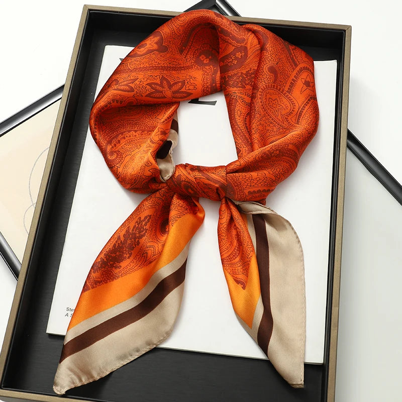 Luxury Brand 2023 Silk Square Scarf Women Cat Neck Hair Tie Band Beach Hijab Kerchief Head Headbands Bandana Female Foulard 70Cm