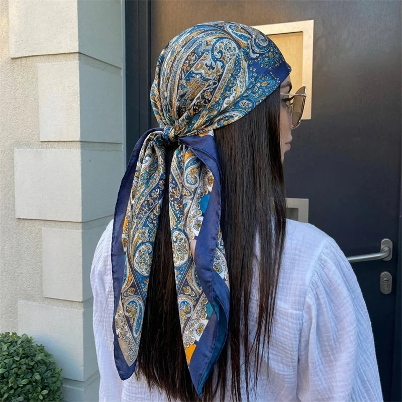 Women Spring Summer Square Scarf 90*90Cm Satin Silk Scarves Headscarf Female Foulard Beach Bandana Ladies Neckerchief Hair Band